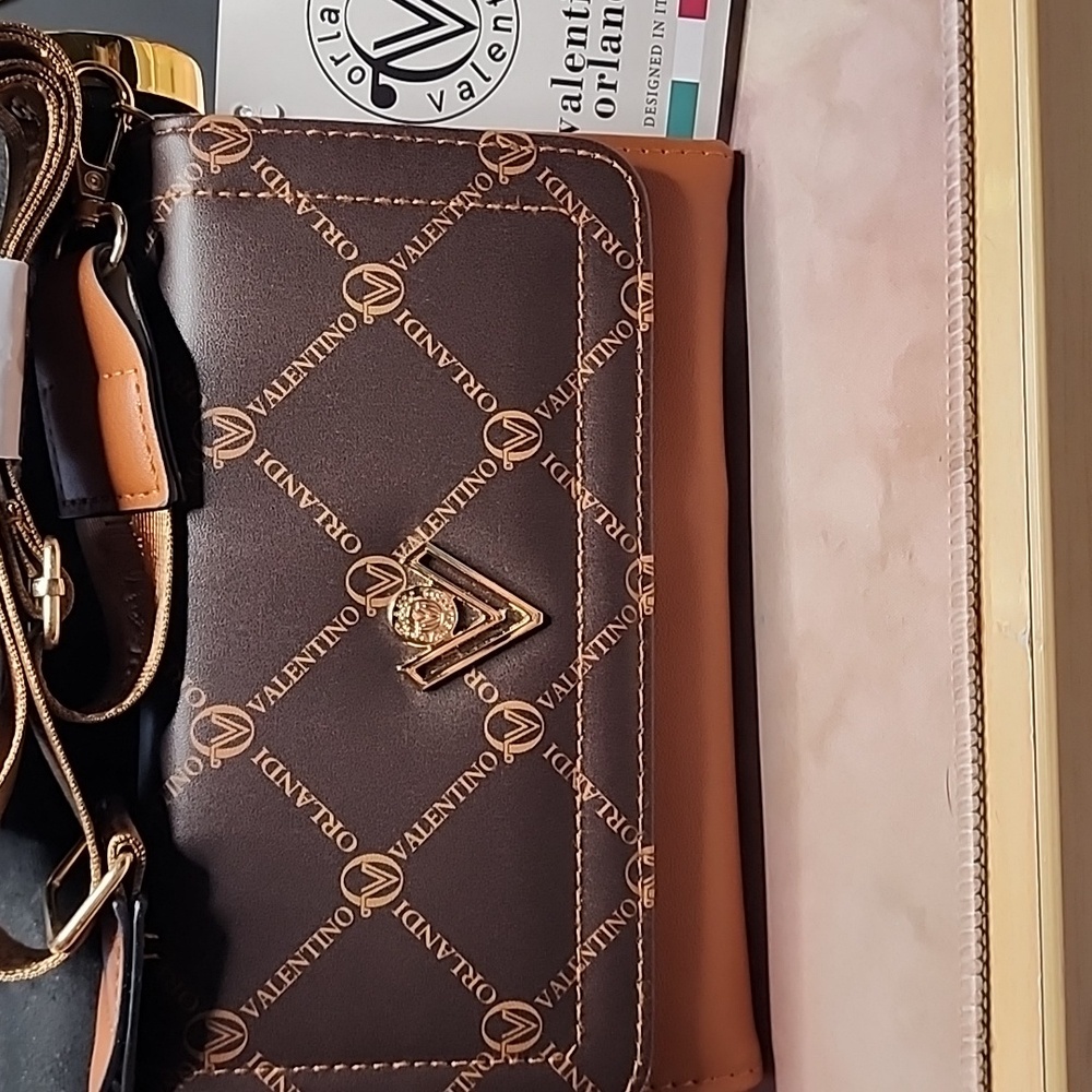 Valentino Orlandi Logo Patterned Brown Shoulder Bag